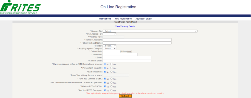 How to Apply for RITES Application Form