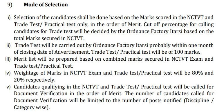 Ordnance Factory Itarsi Recruitment 2024 Selection Process