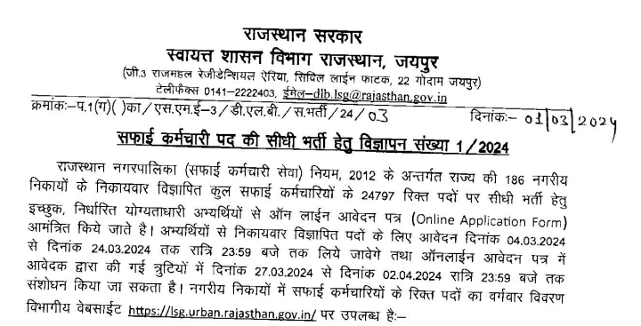 Rajasthan Safai Karmchari Recruitment 2024